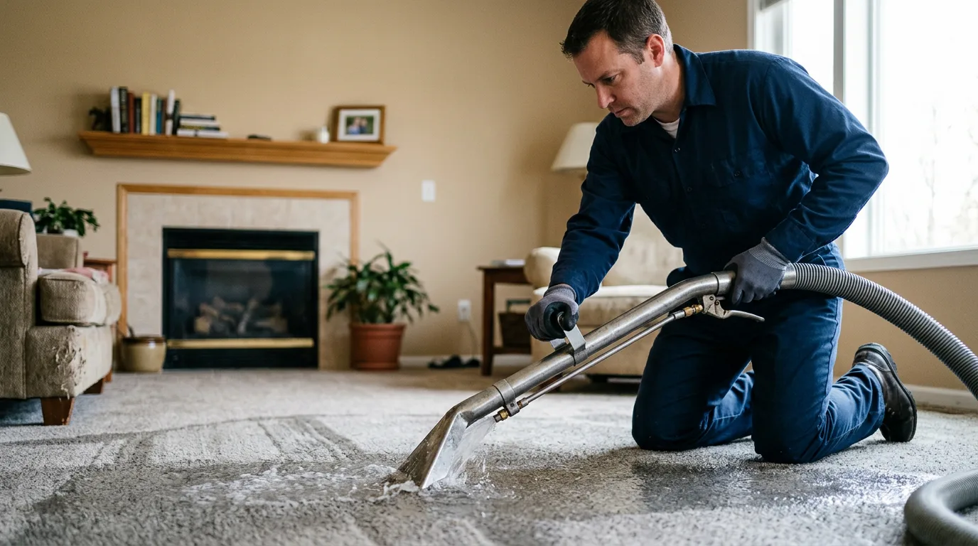 Water damage restoration technician working near Saint Louis, MI